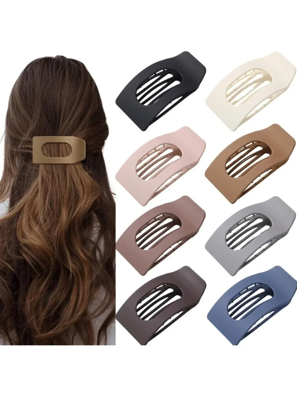 8 Pack Matte Rectangle No-Slip Hair Clips – Strong Hold Claw Clips for All Hair